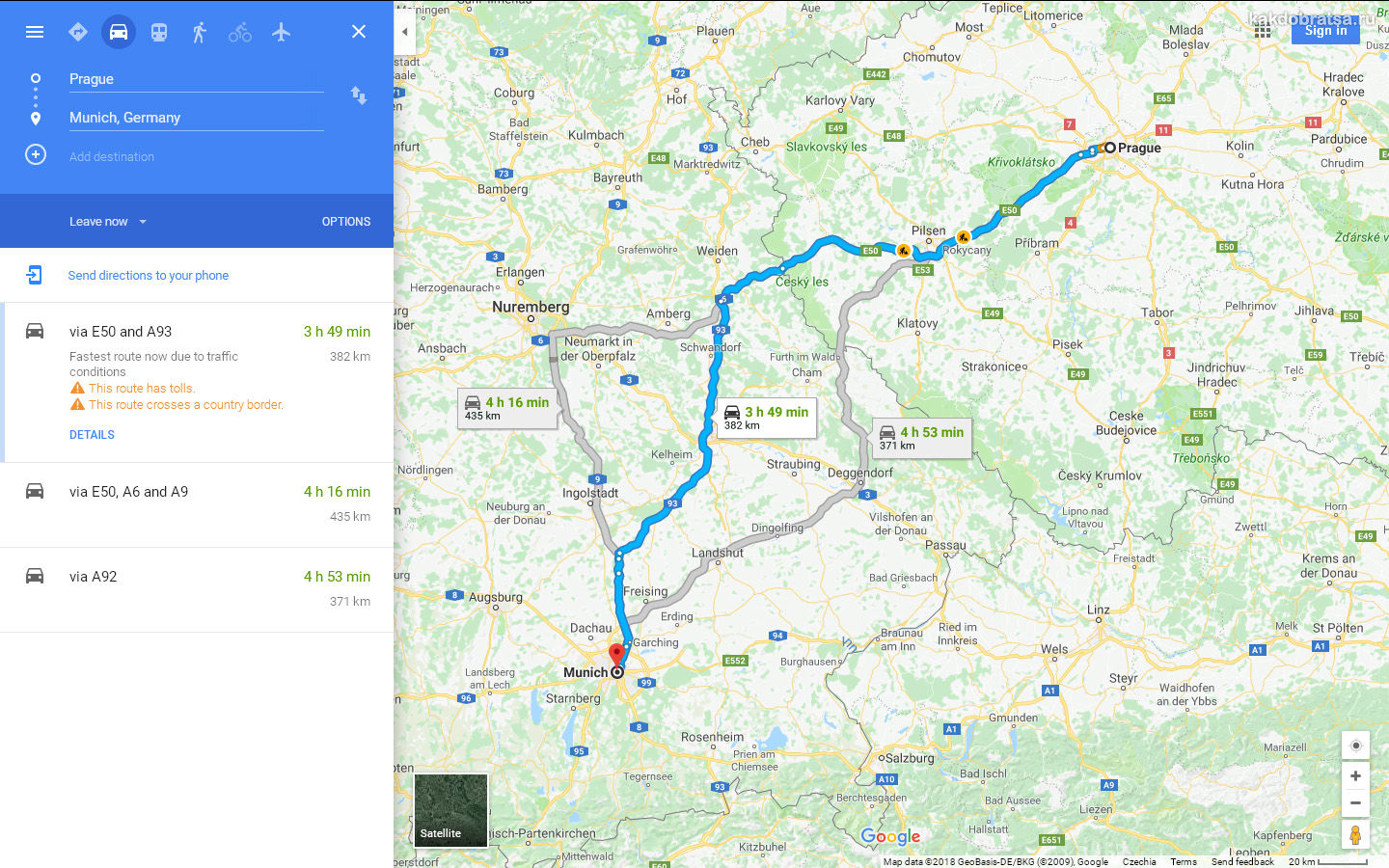 Как добраться из Праги в Мюнхен на автомобиле, время в пути
