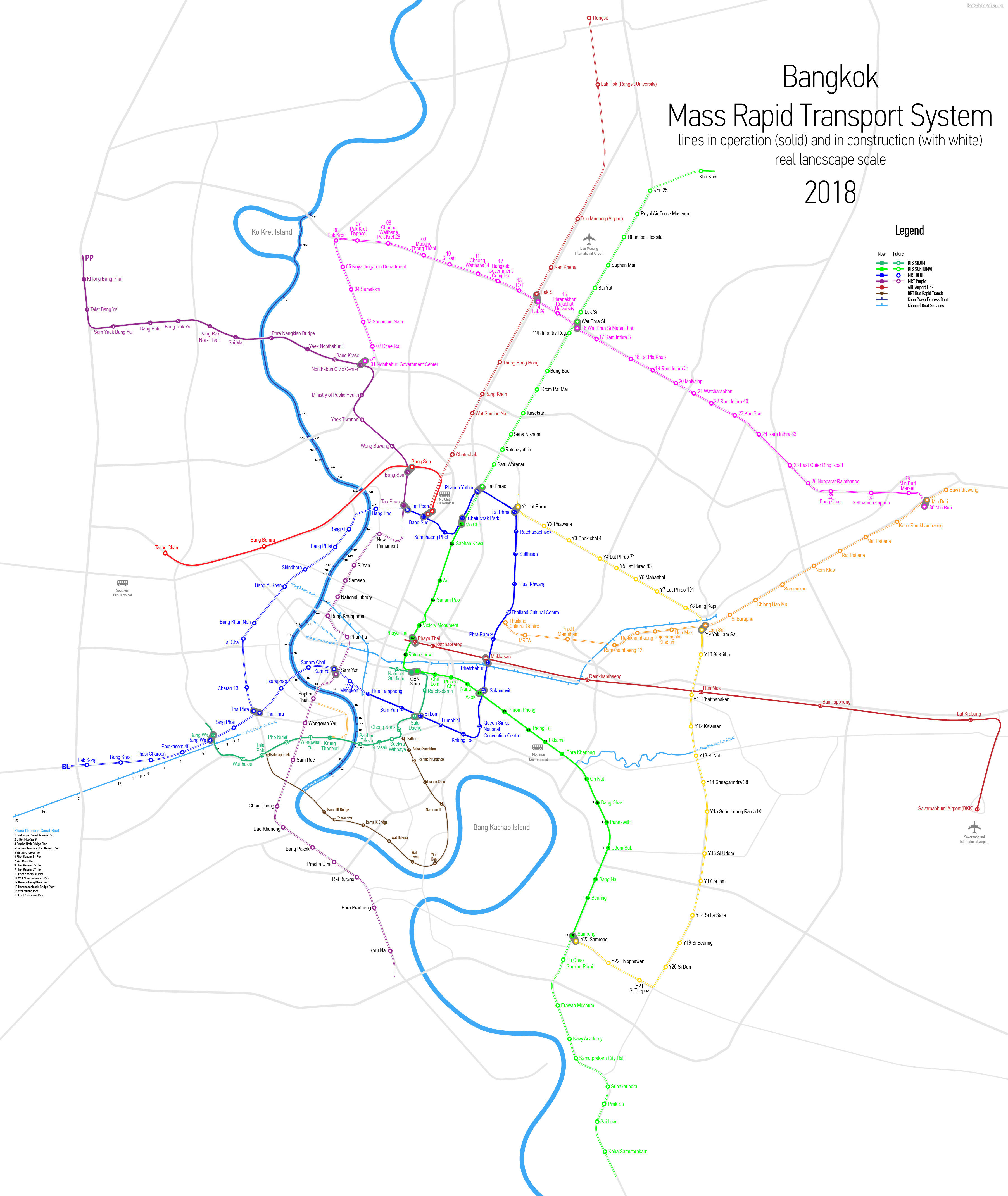 Наземное подземное метро Бангкока карта схема