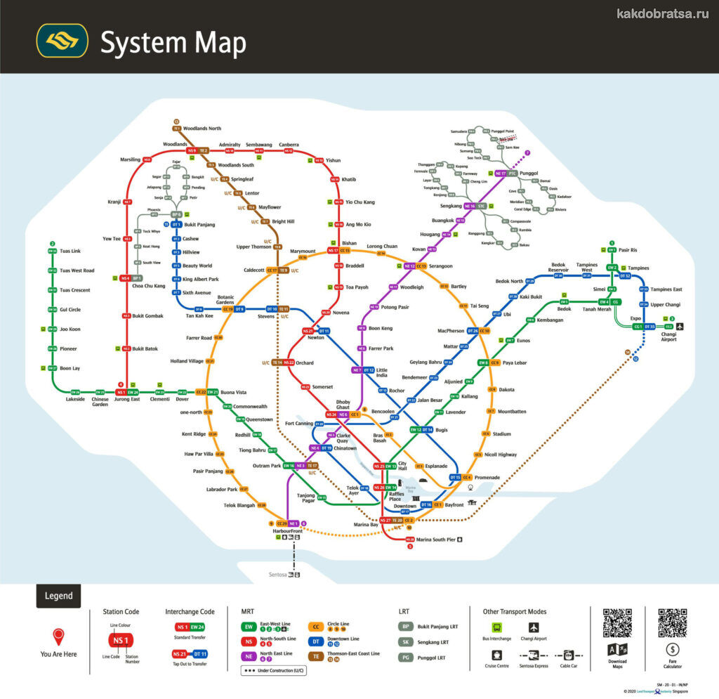 Карта схема метро Сингапура