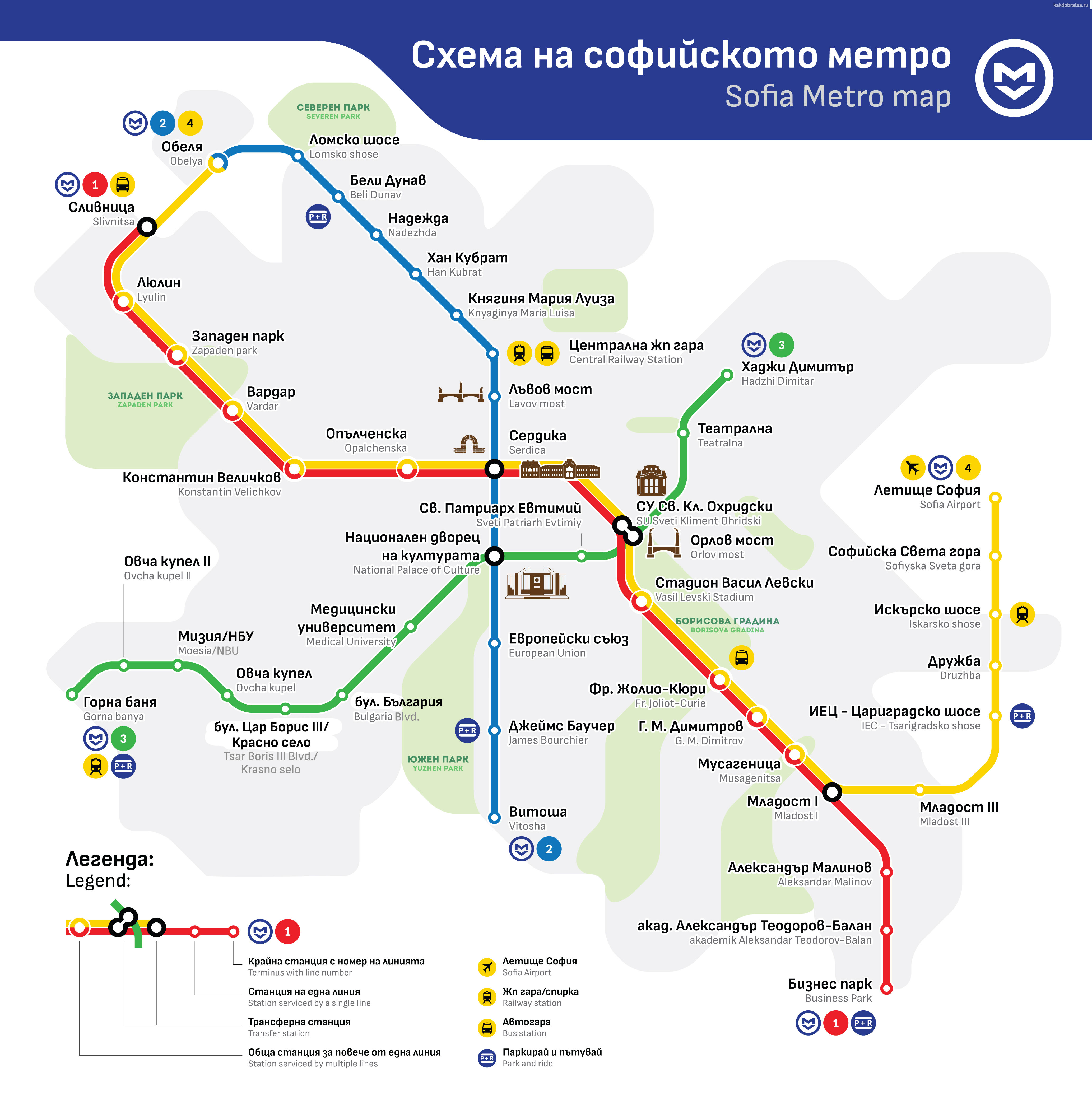 Карта схема метро Софии