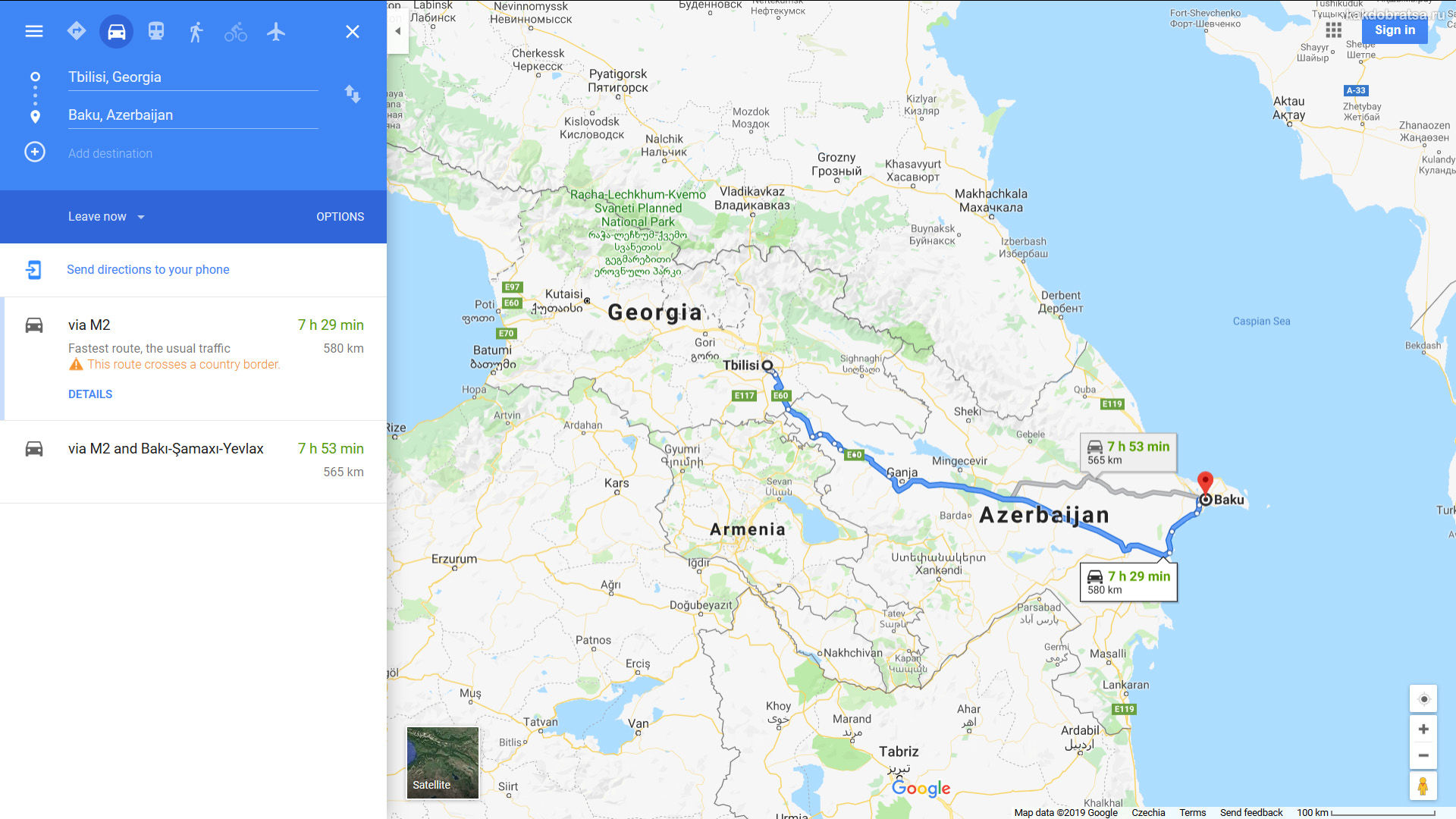 Как добраться из Тбилиси в Баку карта и время в пути