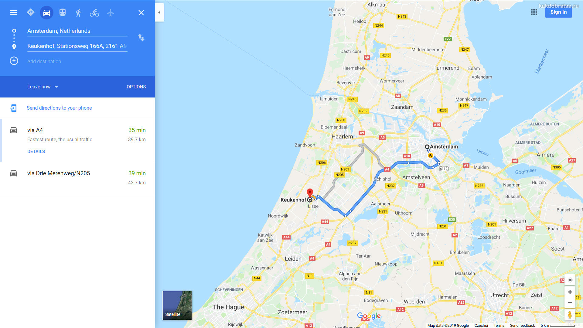 Как добраться до парка Кёкенхоф из Амстердама карта, расстояние и время в пути