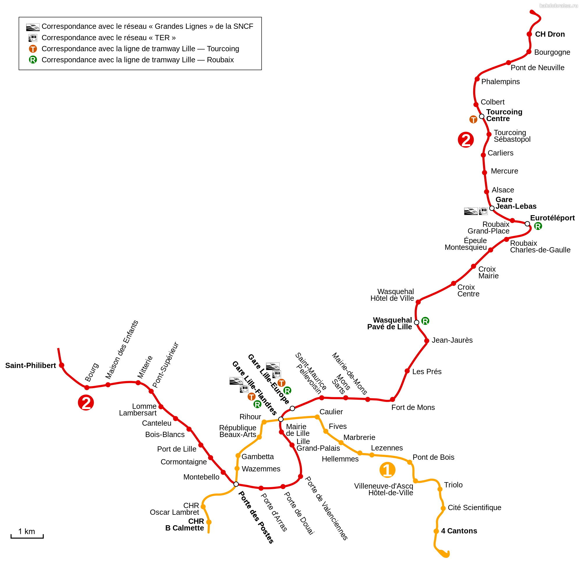 Карта-схема метро в городе Лилль