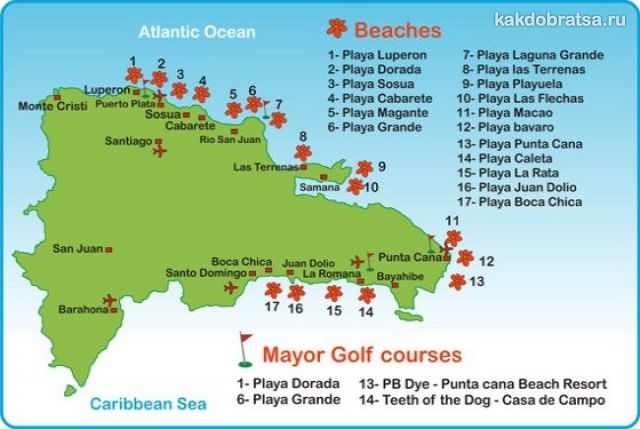 Доминикана карта курортов и пляжей