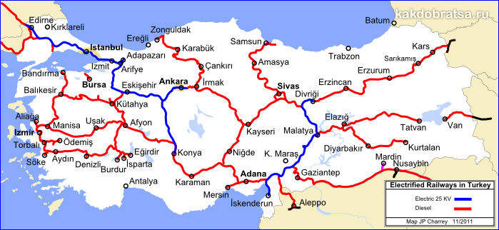 Карта железных дорог Турции