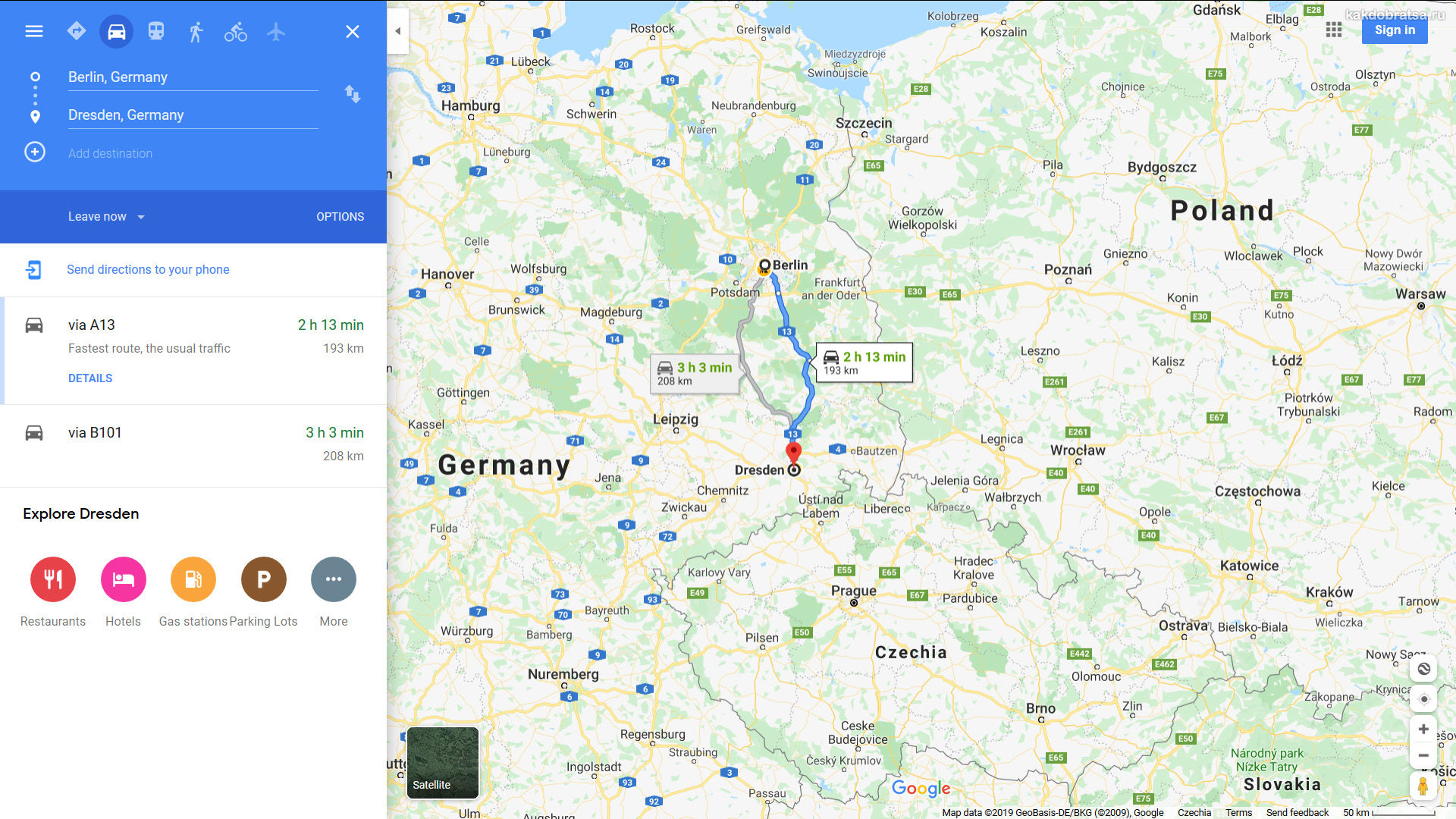 Из Берлина в Дрезден расстояние и время в пути
