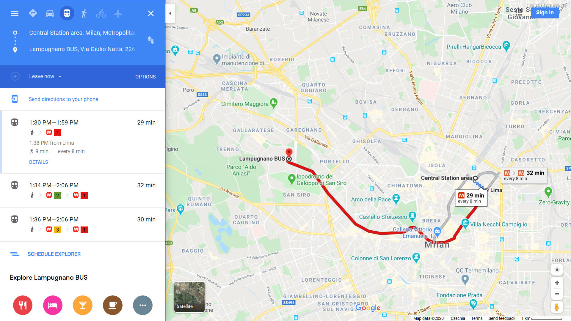 Автовокзал Милана Лампуньяно на карте и как добраться до центра