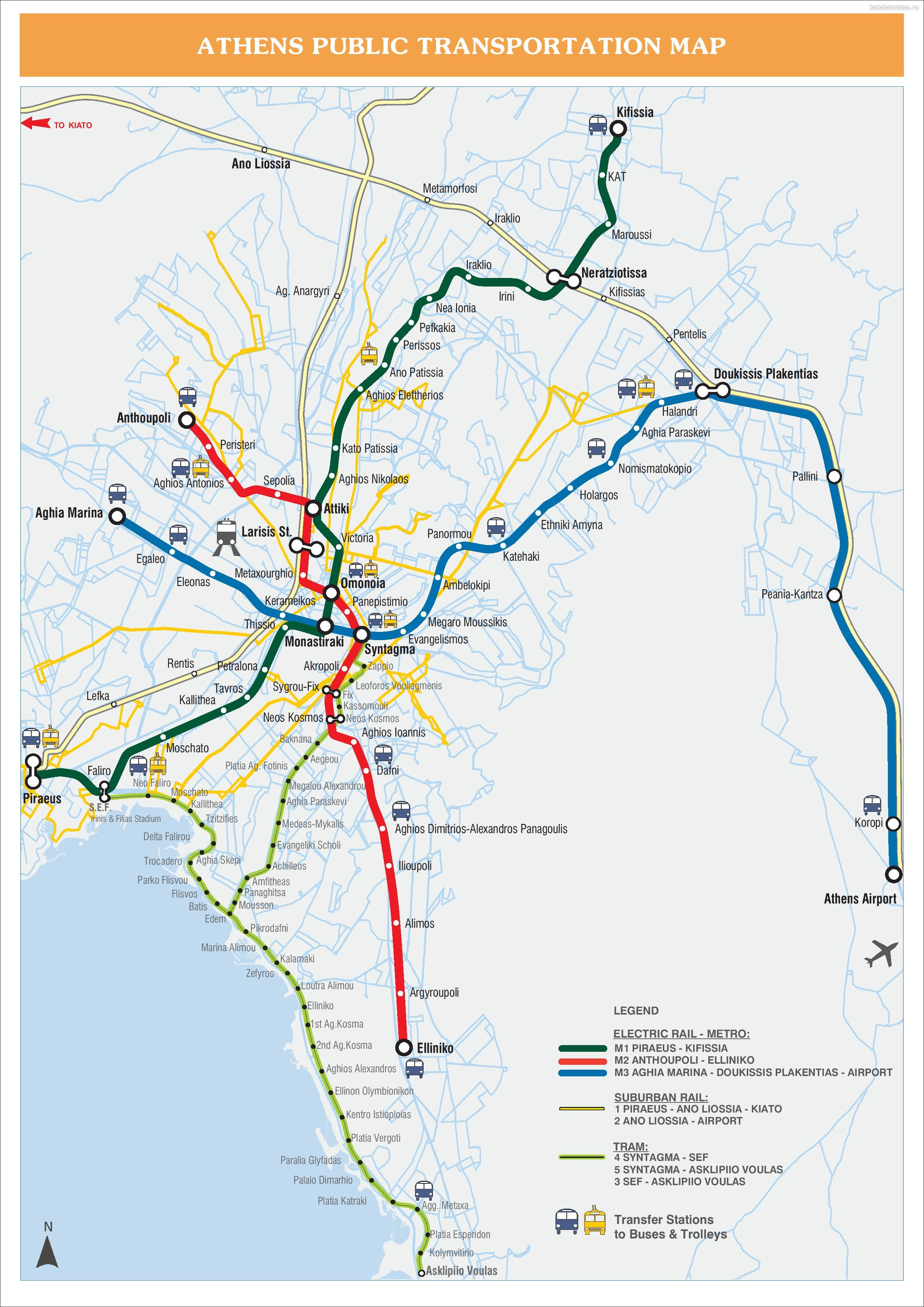 Карта схема метро Афин