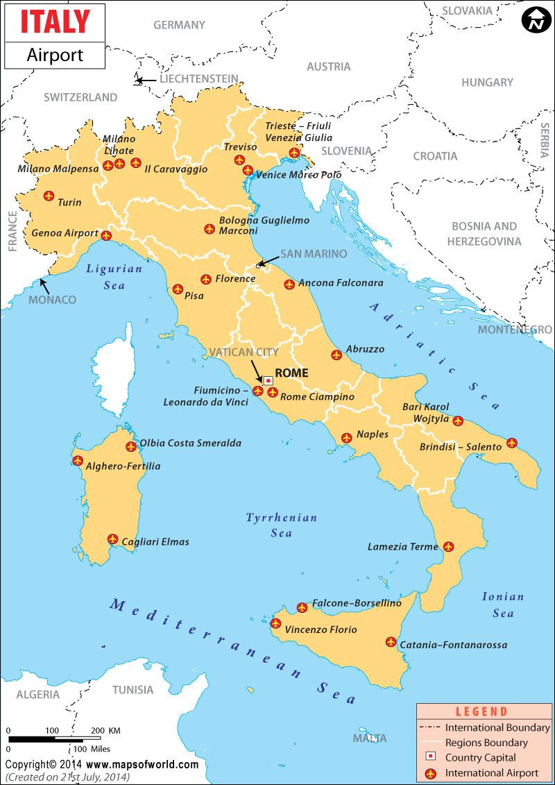 Все аэропорты Италии на карте