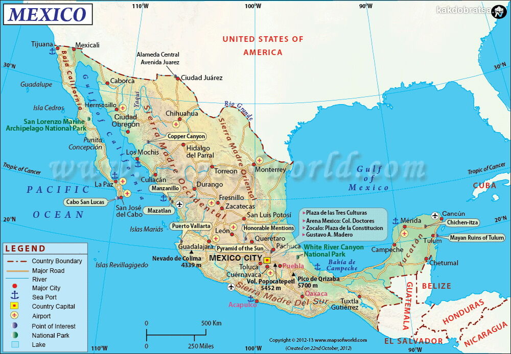 Карта аэропортов Мексики