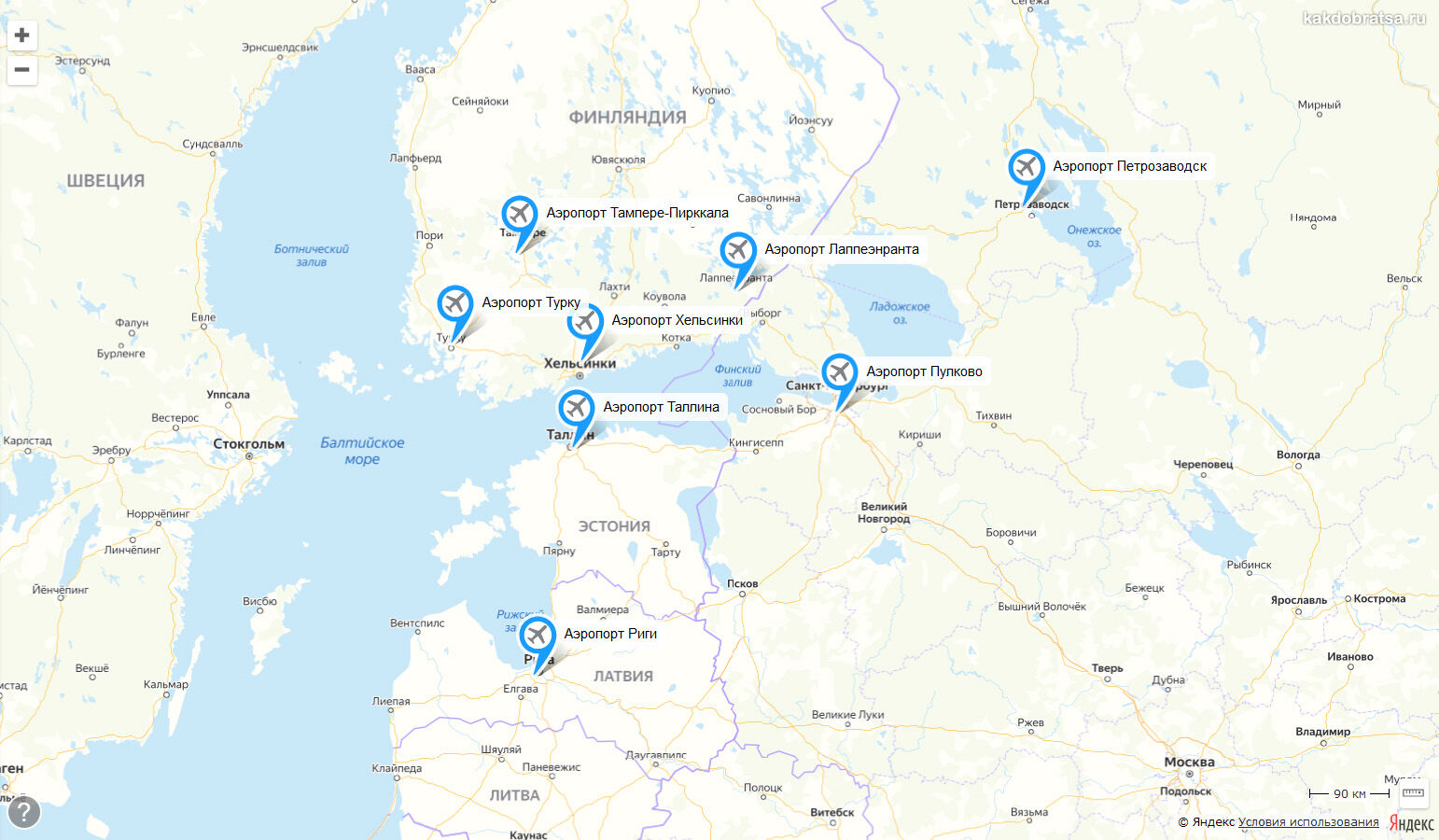 Аэропорты рядом с Санкт-Петербургом на карте