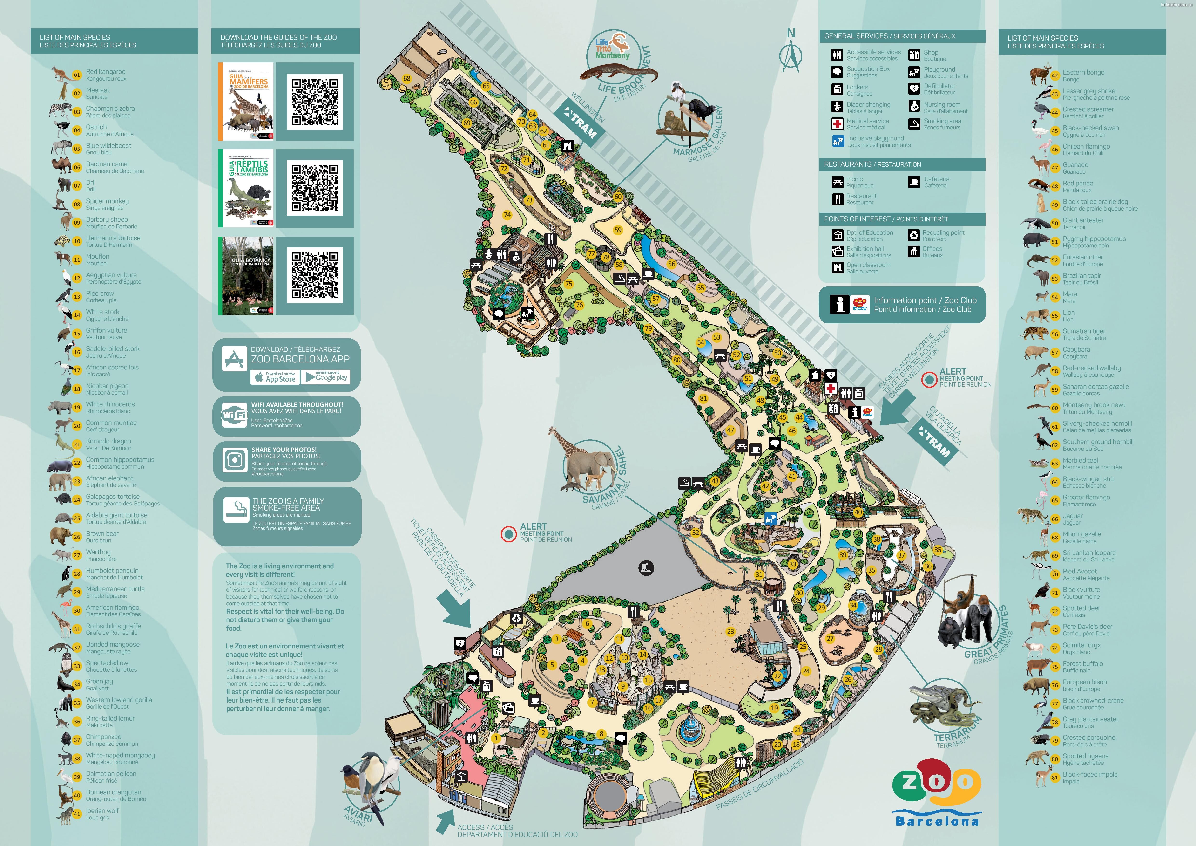 Карта схема зоопарка Барселоны