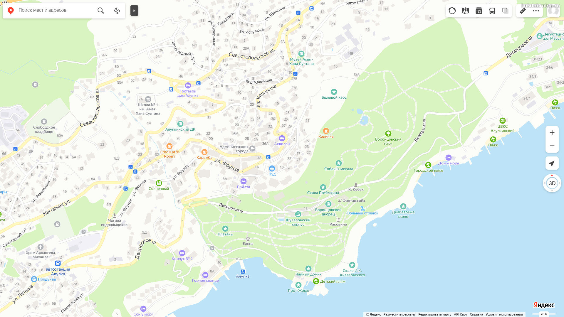 Как добраться до Воронцовского дворца в Крыму - карта