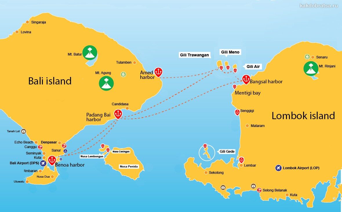 Острова Гили в Индонезии карта причалов портов