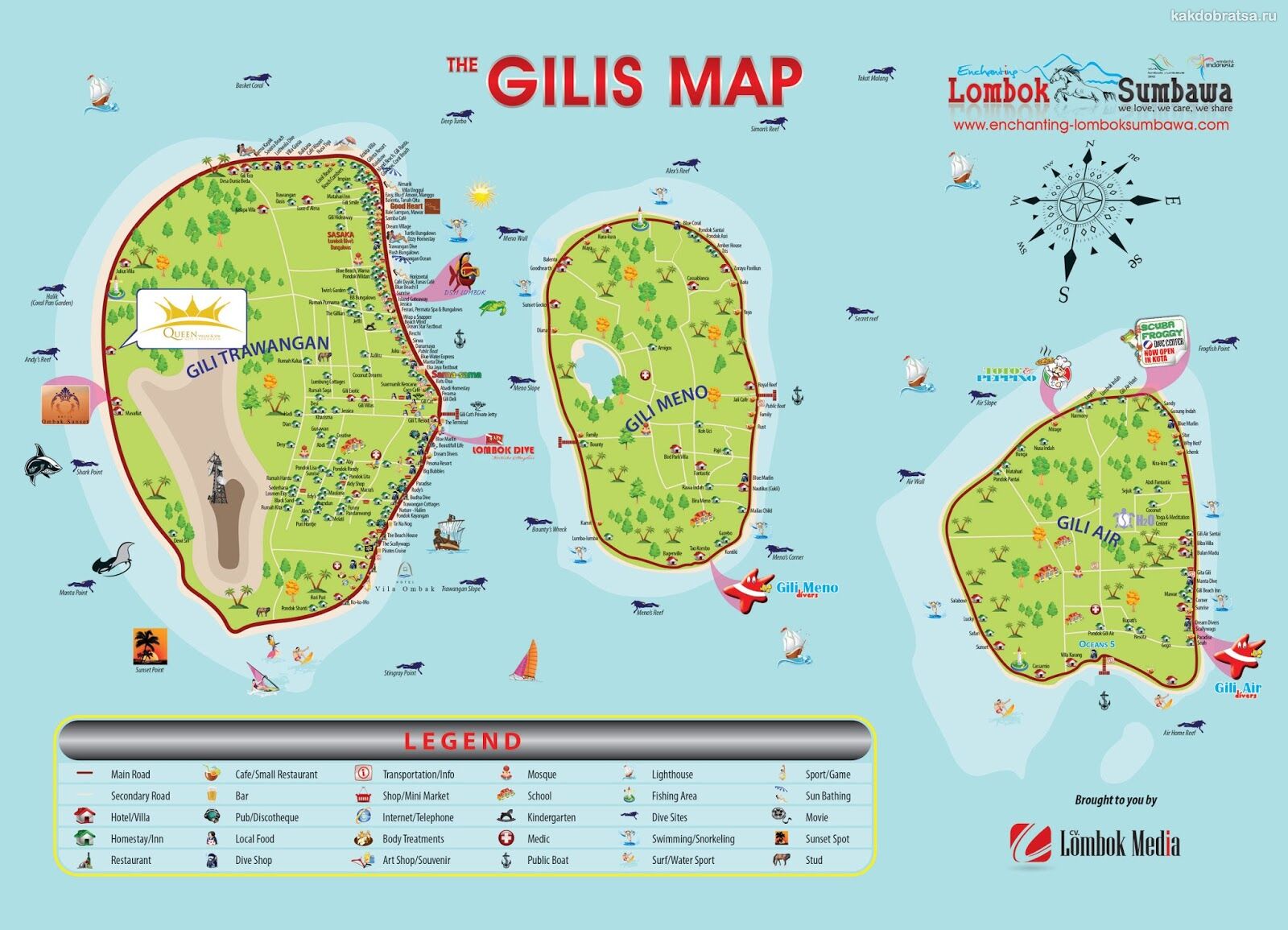 Острова Гили карта пляжей, достопримечательностей и мест для дайвинга