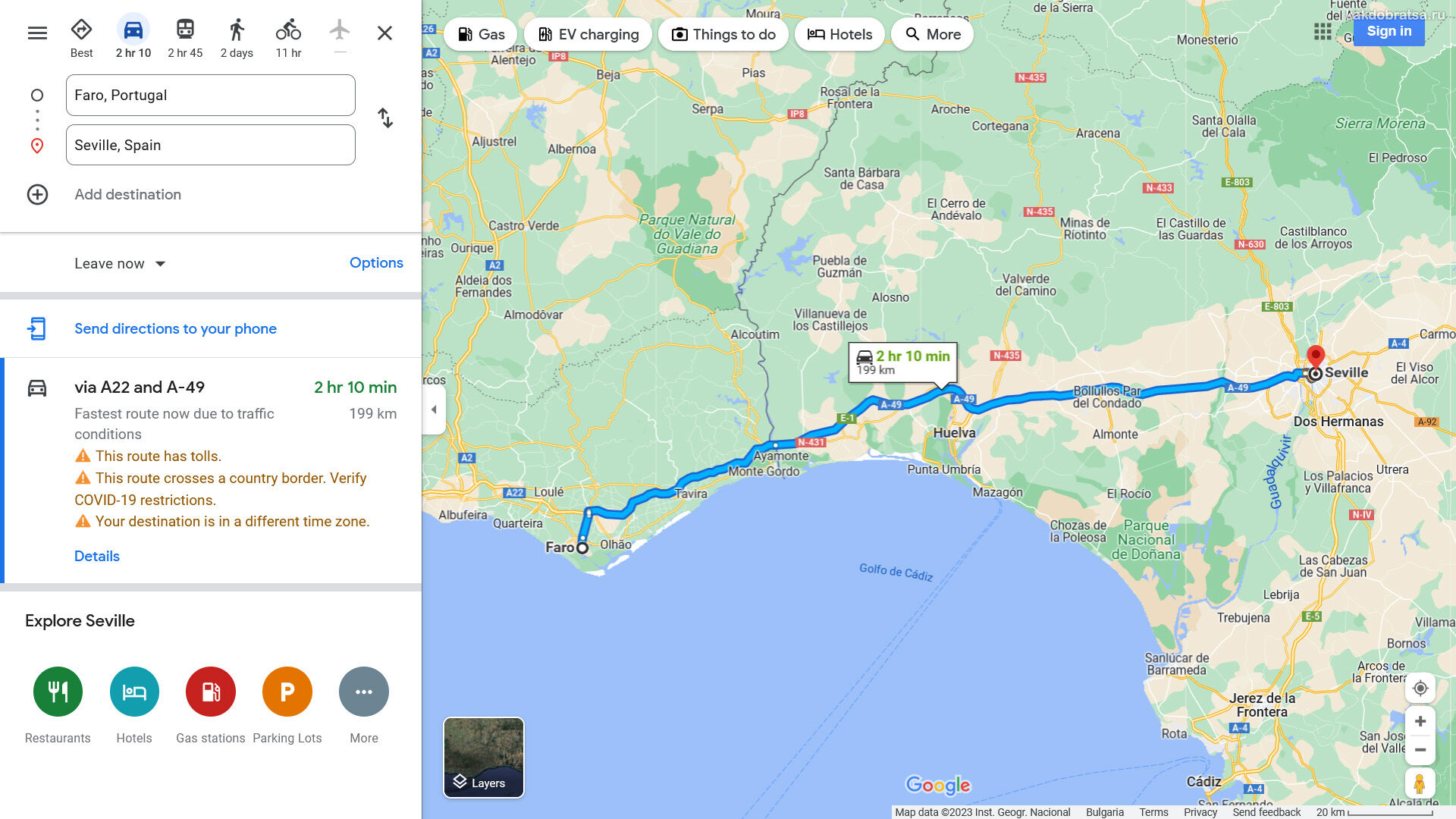 Расстояние Фару Севилья по карте в км