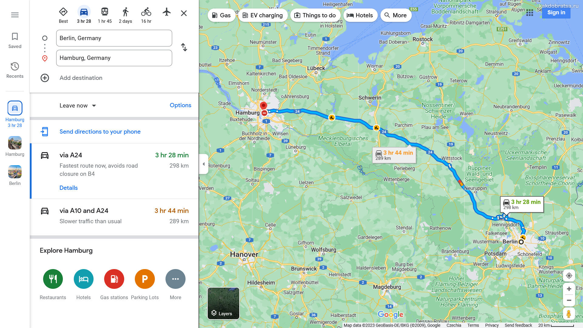 Расстояние Берлин Гамбург по карте в км