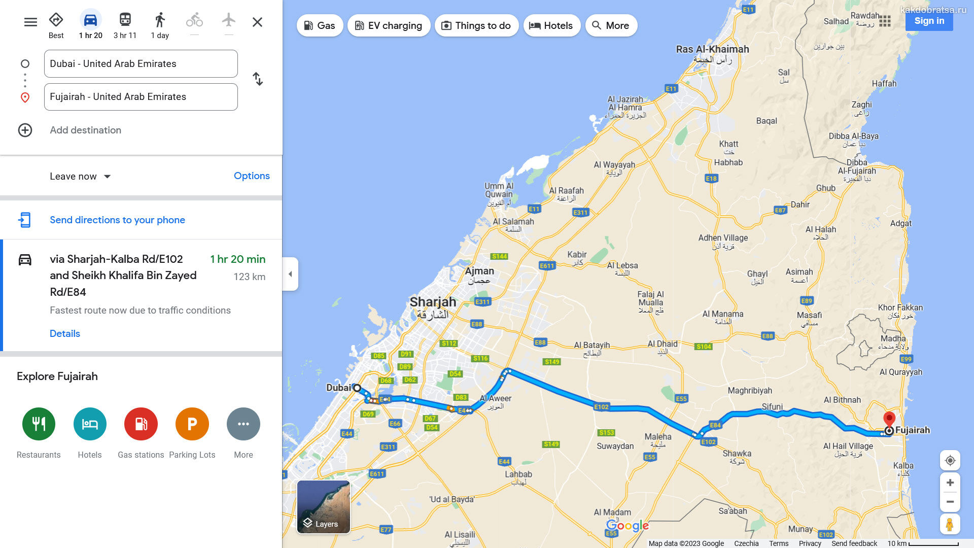 Расстояние Дубай Фуджейра по карте в км