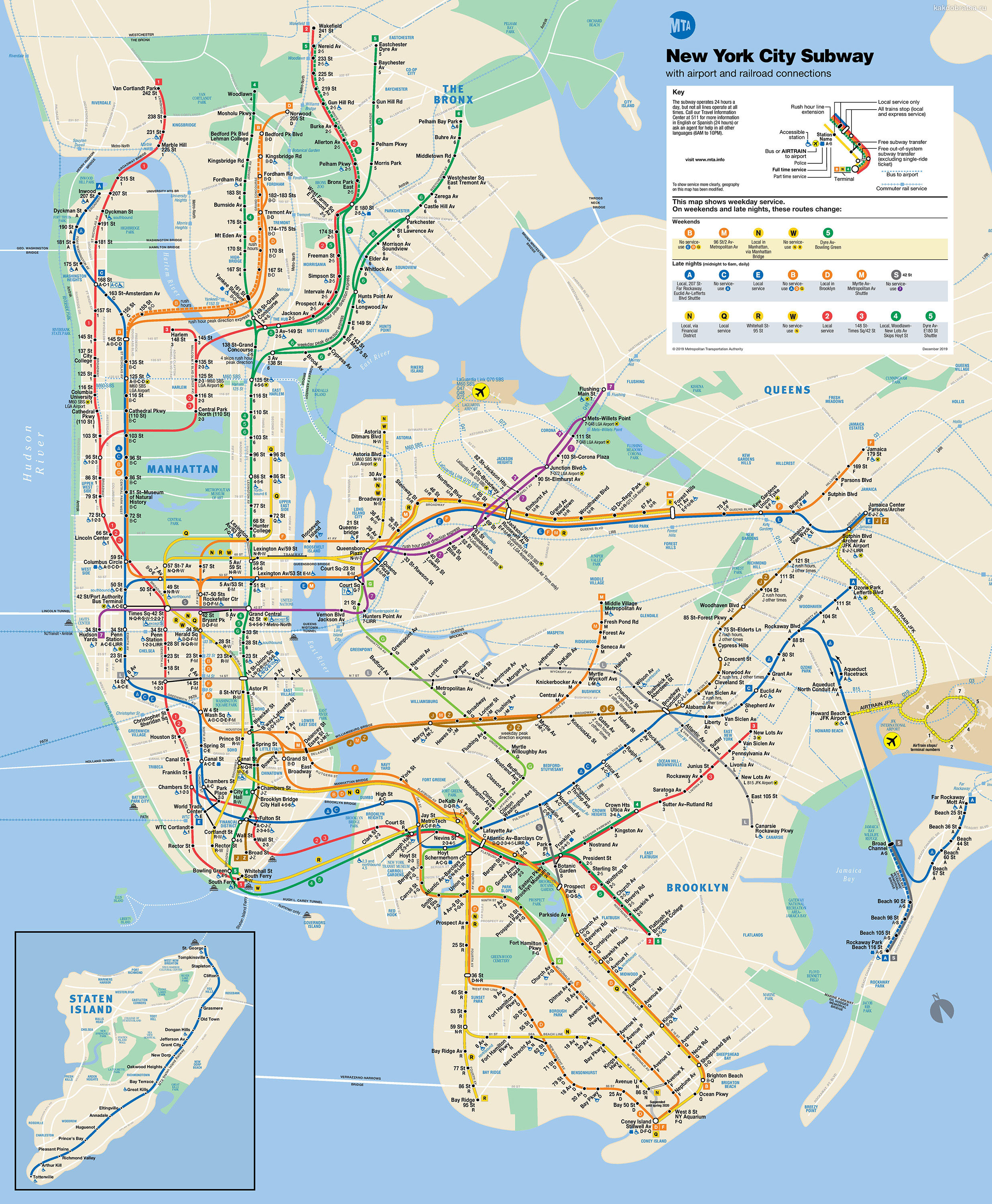 Метро Нью-Йорка карта, схема, линии, на русском