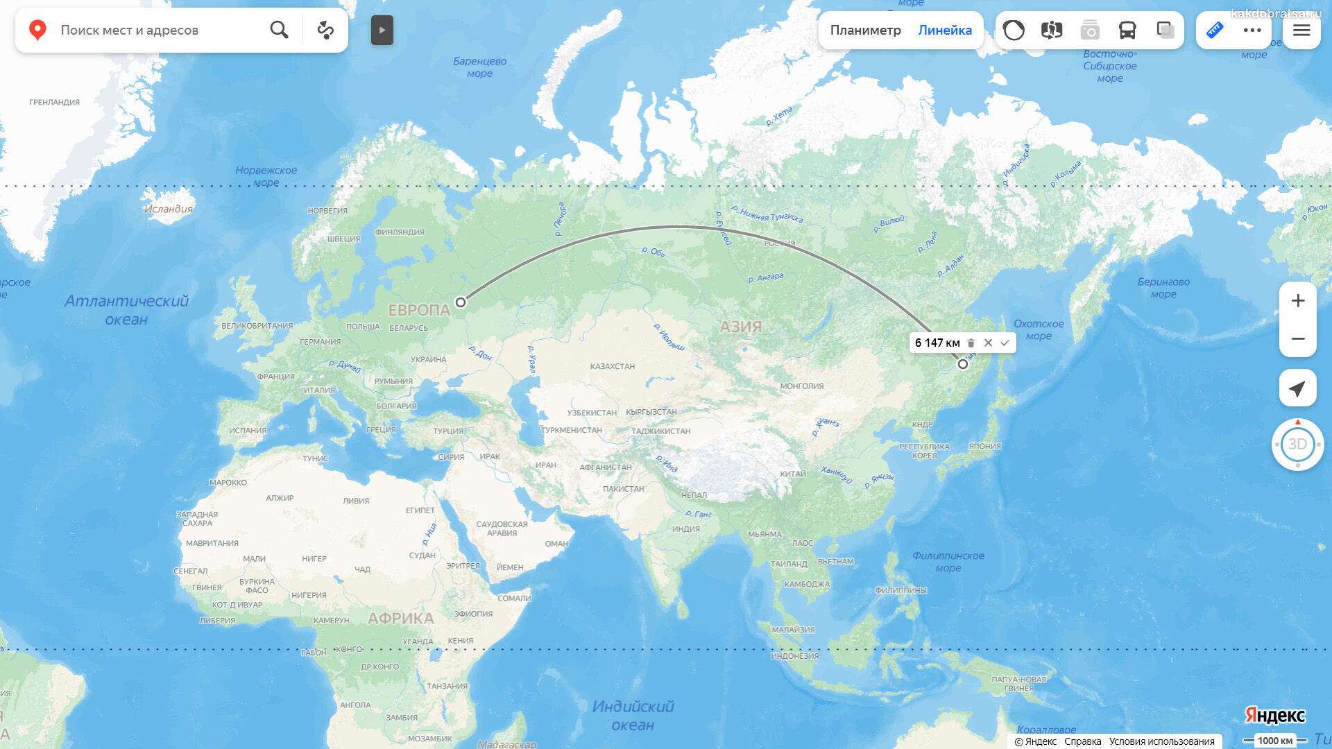 Расстояние между Хабаровском и Москвой на карте