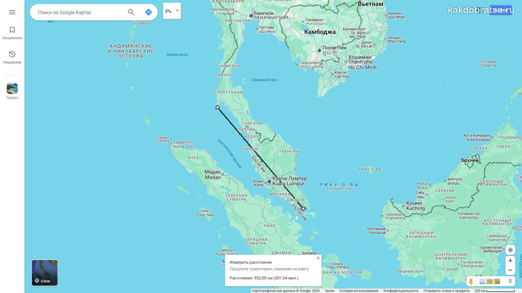 Пхукет Сингапур время в пути и расстояние по карте